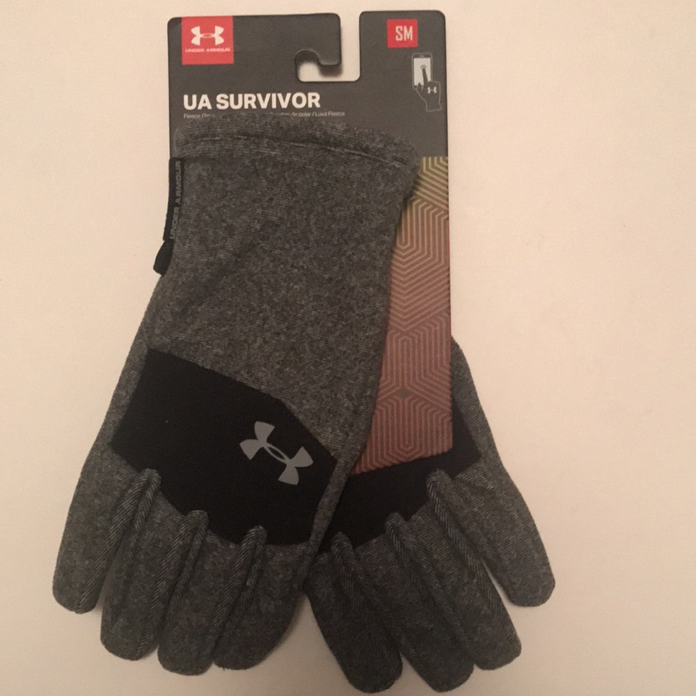 Under Armour Survivor Mens Coldgear Infrared Fleece Gloves Small Gray Black